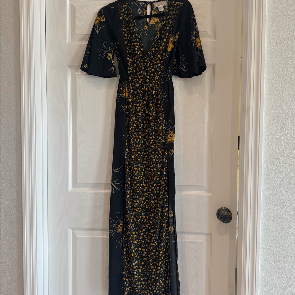 Floral Black and Yellow Dress